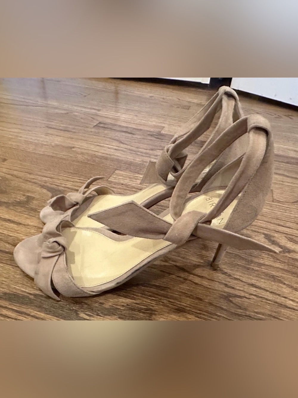 Alexandre Birman Taupe Suede Tie-Ankle Stiletto Sandals